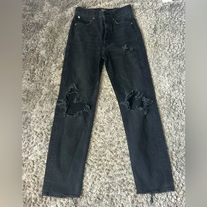 Urban Outfitters ripped dark black denim straight jeans!